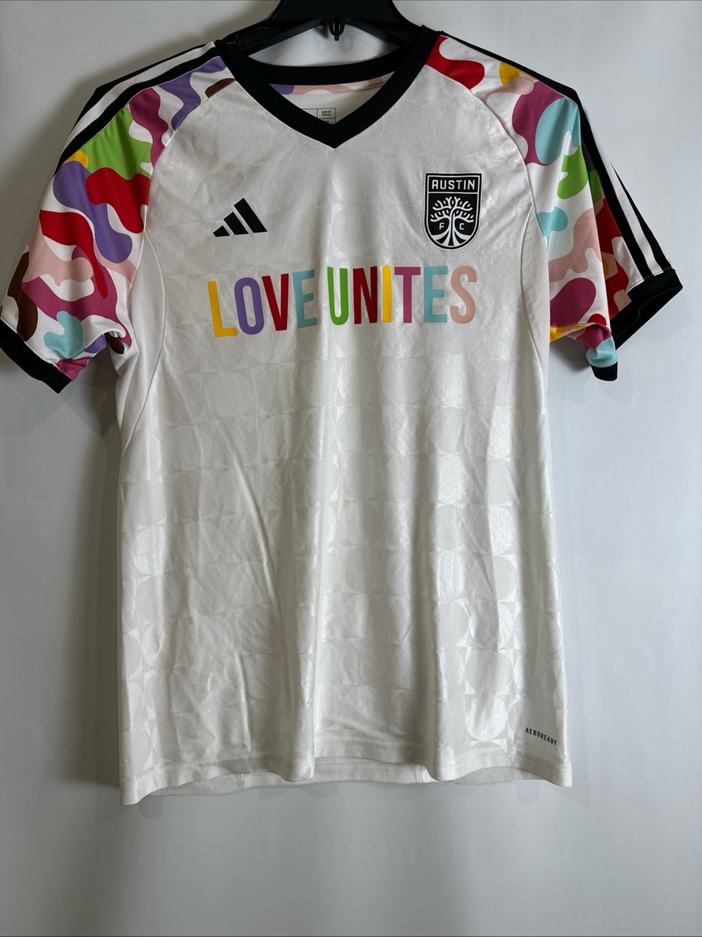 adidas Kids White Jersey with Multicolor Sleeves - LOVE UNITES